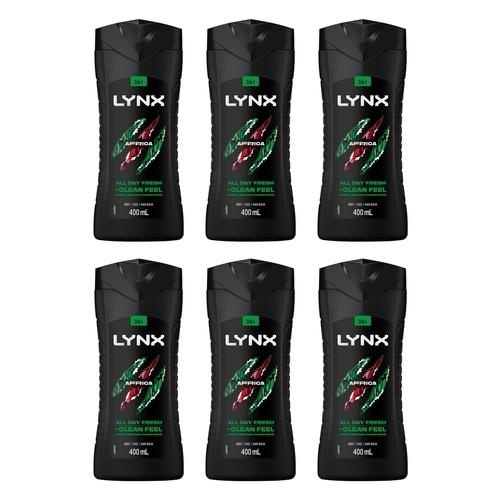 Lynx Africa 3-in-1 Body Wash 400mL Pack of 6