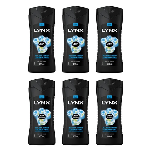Lynx Ice Chill 3-in-1 Body Wash 400mL Pack of 6