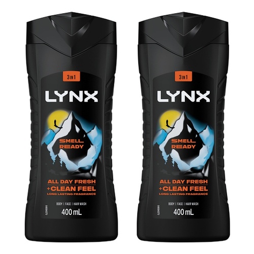 Lynx Smell Ready 3-in-1 Body Wash 400mL Pack of 2