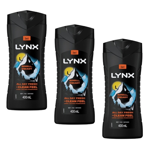 Lynx Smell Ready 3-in-1 Body Wash 400mL Pack of 3