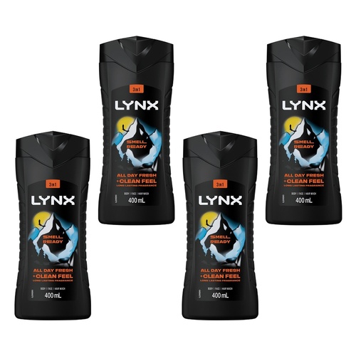 Lynx Smell Ready 3-in-1 Body Wash 400mL Pack of 4