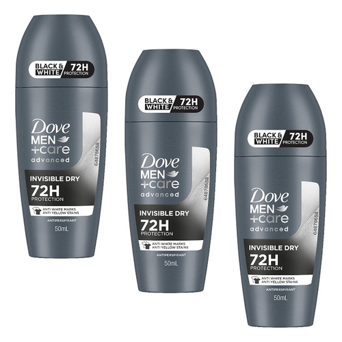 Dove Men Deodorant Advanced 72HR Invisible Dry Roll-On 50mL Pack of 3