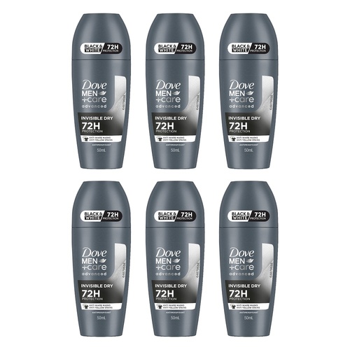 Dove Men Deodorant Advanced 72HR Invisible Dry Roll-On 50mL Pack of 6