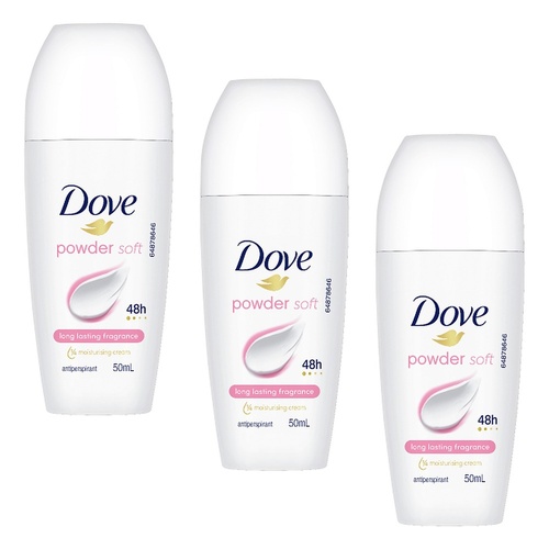 Dove Antiperspirant 48HR Powder Soft Roll-On 50mL Pack of 3