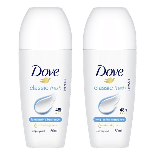 Dove Antiperspirant 48HR Classic Fresh Roll-On 50mL Pack of 2