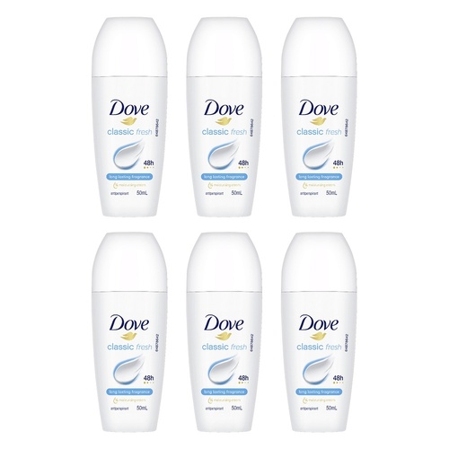 Dove Antiperspirant 48HR Classic Fresh Roll-On 50mL Pack of 6