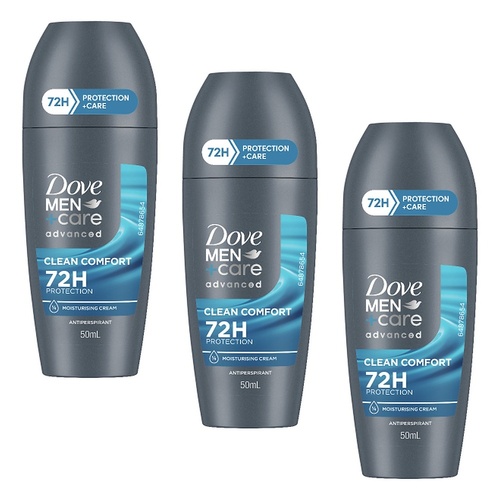Dove Men Deodorant Advanced 72HR Roll-On Clean Comfort 50mL Pack of 3