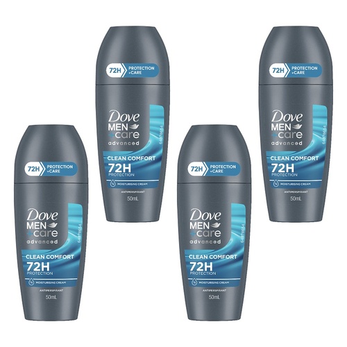 Dove Men Deodorant Advanced 72HR Roll-On Clean Comfort 50mL Pack of 4