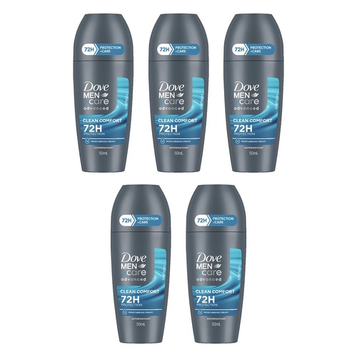Dove Men Deodorant Advanced 72HR Roll-On Clean Comfort 50mL Pack of 5