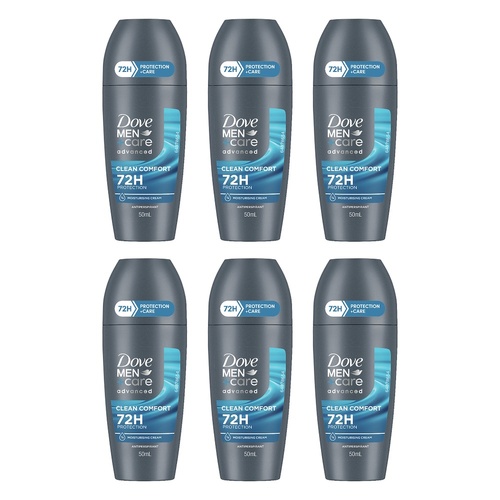 Dove Men Deodorant Advanced 72HR Roll-On Clean Comfort 50mL Pack of 6