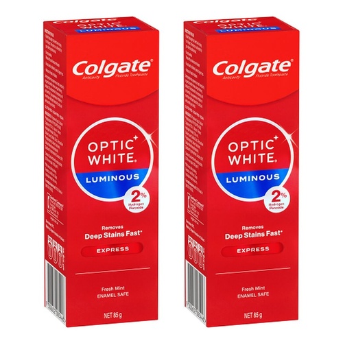 Colgate Optic White Luminous Express Fresh Mint Toothpaste 85g Pack of 2