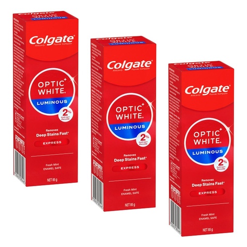 Colgate Optic White Luminous Express Fresh Mint Toothpaste 85g Pack of 3