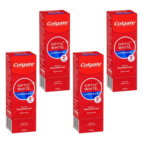 Colgate Optic White Luminous Express Fresh Mint Toothpaste 85g Pack of 4