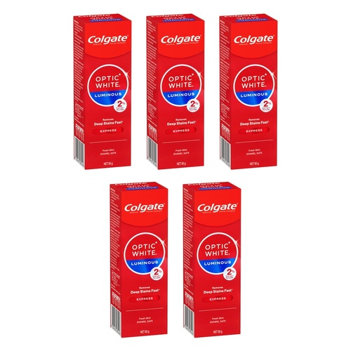Colgate Optic White Luminous Express Fresh Mint Toothpaste 85g Pack of 5