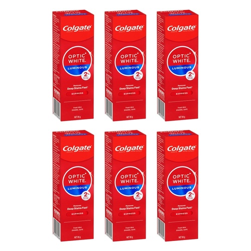 Colgate Optic White Luminous Express Fresh Mint Toothpaste 85g Pack of 6