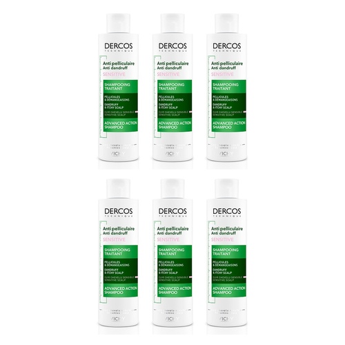 Dercos Anti-Dandruff Shampoo for Sensitive Scalp 200mL Pack of 6