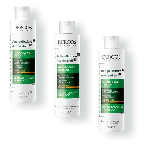 Dercos Anti-Dandruff DS Shampoo for Dry Hair 200mL Pack of 3
