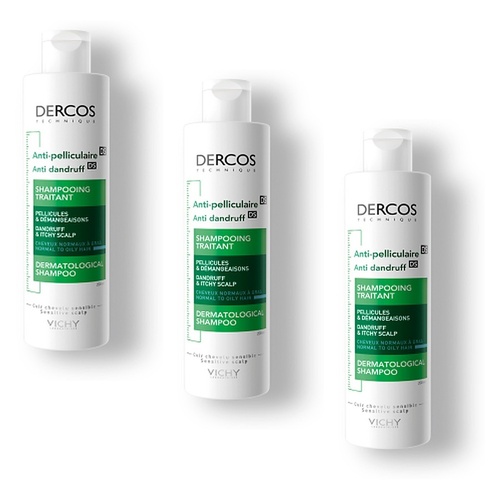 Dercos Anti-Dandruff DS Shampoo for Normal to Oily Hair 200mL Pack of 3