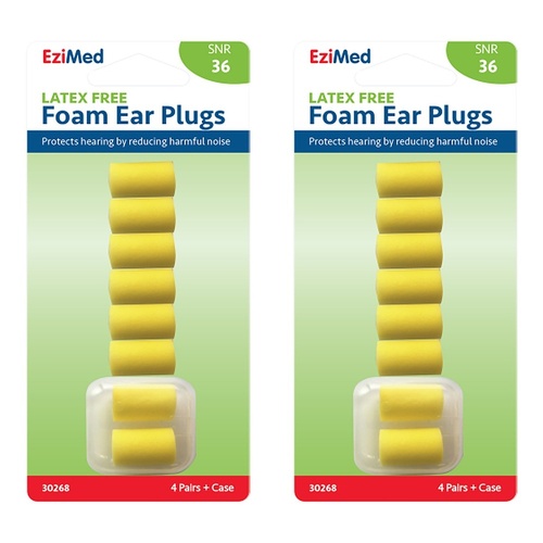 EziMed Foam Ear Plugs 4 Pairs + Case x 6 Bundle of 2