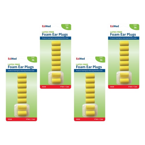EziMed Foam Ear Plugs 4 Pairs + Case x 6 Bundle of 4