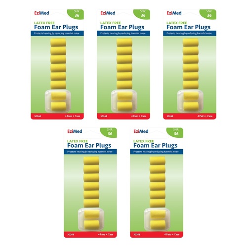 EziMed Foam Ear Plugs 4 Pairs + Case x 6 Bundle of 5