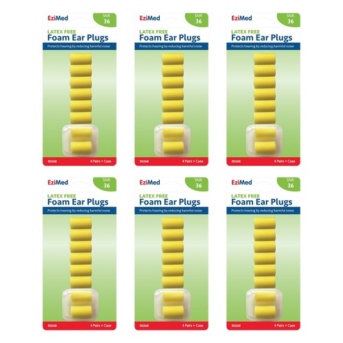 EziMed Foam Ear Plugs 4 Pairs + Case x 6 Bundle of 6