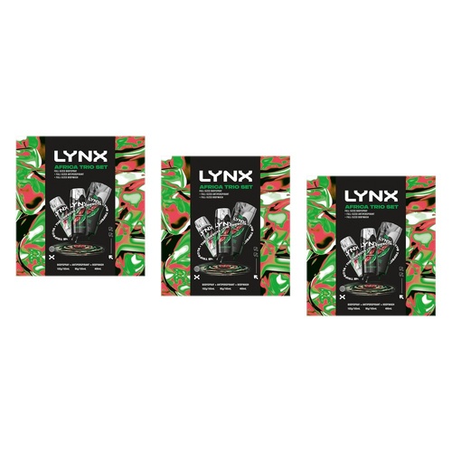 Lynx Africa Trio Body Spray, Antiperspirant & Body Wash Set 3 Piece Pack of 3