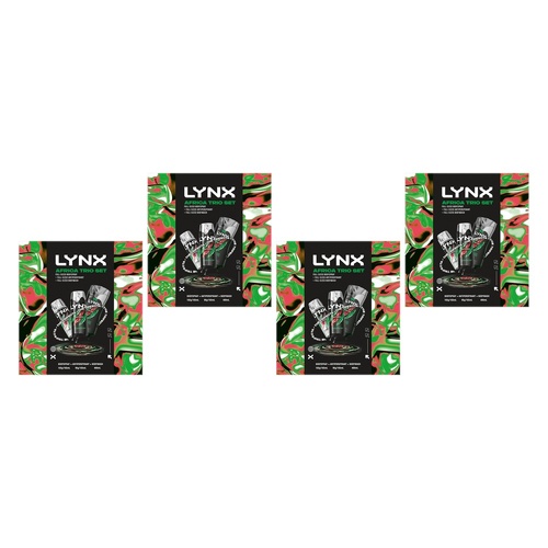 Lynx Africa Trio Body Spray, Antiperspirant & Body Wash Set 3 Piece Pack of 4