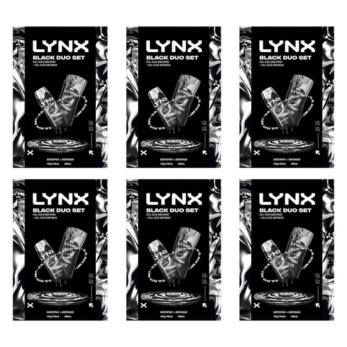 Lynx Black Duo Body Spray & Body Wash Gift Set 2 Piece Pack of 6
