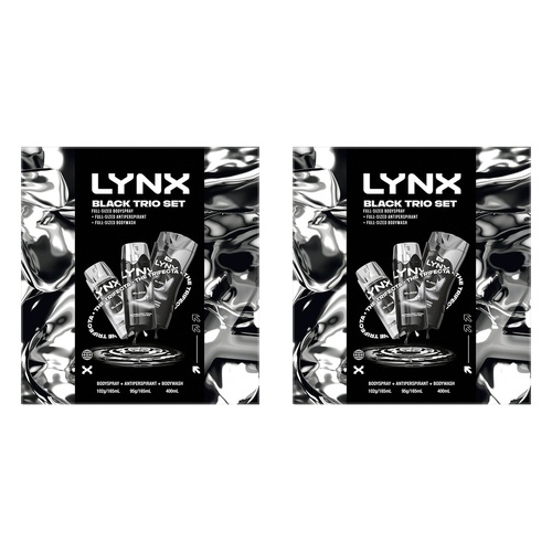 Lynx Black Trio Body Spray, Antiperspirant & Body Wash Set 3 Piece Pack of 2