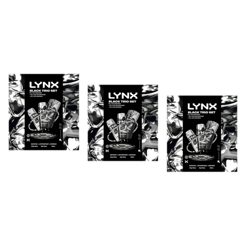 Lynx Black Trio Body Spray, Antiperspirant & Body Wash Set 3 Piece Pack of 3
