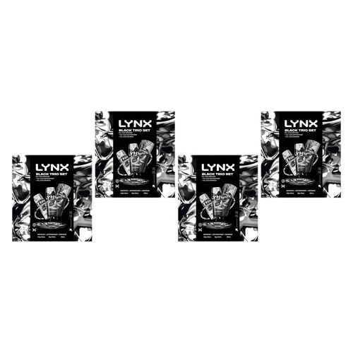 Lynx Black Trio Body Spray, Antiperspirant & Body Wash Set 3 Piece Pack of 4