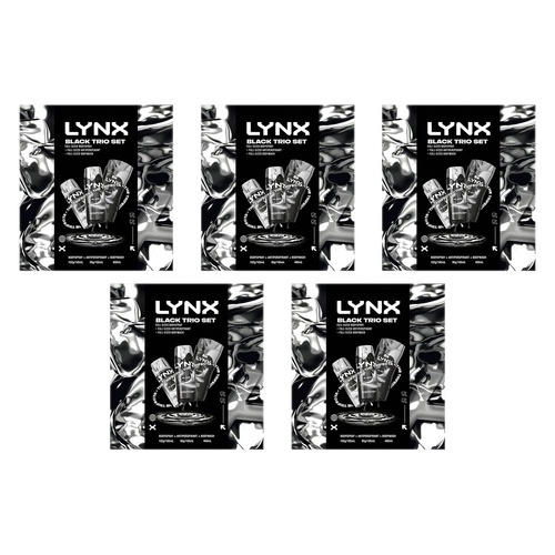 Lynx Black Trio Body Spray, Antiperspirant & Body Wash Set 3 Piece Pack of 5
