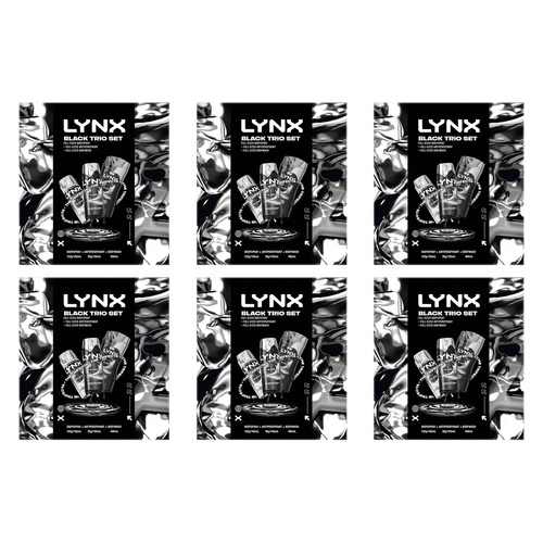 Lynx Black Trio Body Spray, Antiperspirant & Body Wash Set 3 Piece Pack of 6