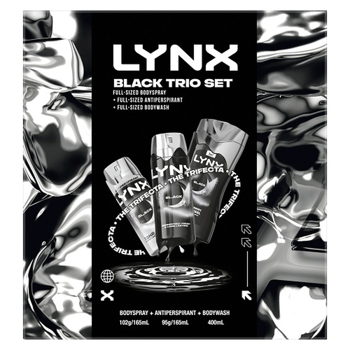 Lynx Black Trio Body Spray, Antiperspirant & Body Wash Set 3 Piece
