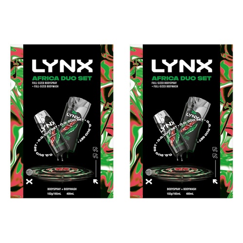 Lynx Africa Duo Body Spray & Body Wash Gift Set 2 Piece Pack of 2