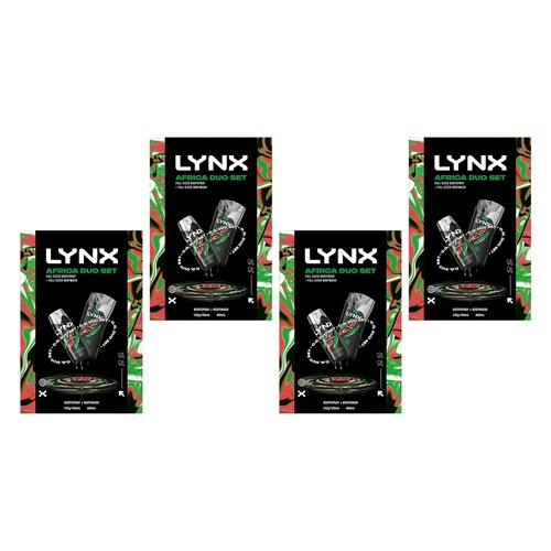 Lynx Africa Duo Body Spray & Body Wash Gift Set 2 Piece Pack of 4