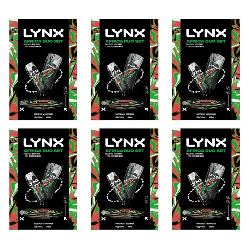 Lynx Africa Duo Body Spray & Body Wash Gift Set 2 Piece Pack of 6