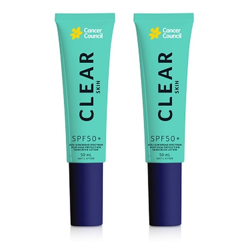 Cancer Council Clear Skin SPF50+ Sunscreen Lotion 50mL Pack of 2