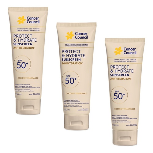 Cancer Council Protect & Hydrate Sunscreen Coconut Fragrance SPF 50+ Pack of 3