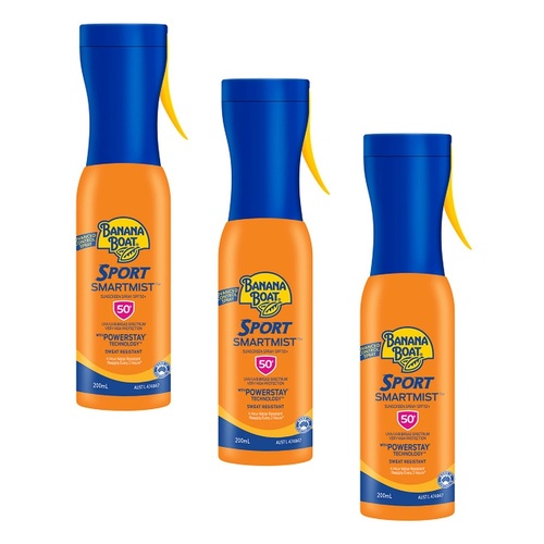 Banana Boat Sport SmartMist Sunscreen Spray SPF50+ 200mL Pack of 3
