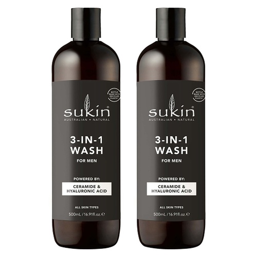 Sukin Men's 3-in-1 Wash 500mL Pack of 2