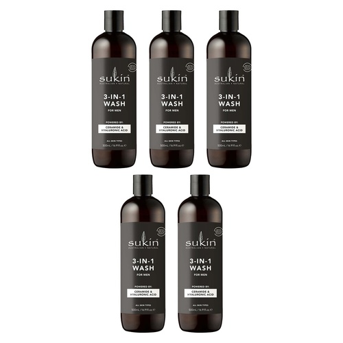 Sukin Men's 3-in-1 Wash 500mL Pack of 5