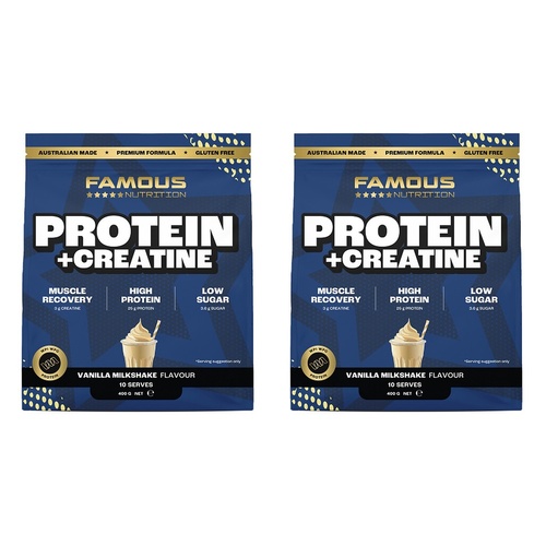 Famous Nutrition Protein + Creatine Vanilla Milkshake 400g Pack of 2