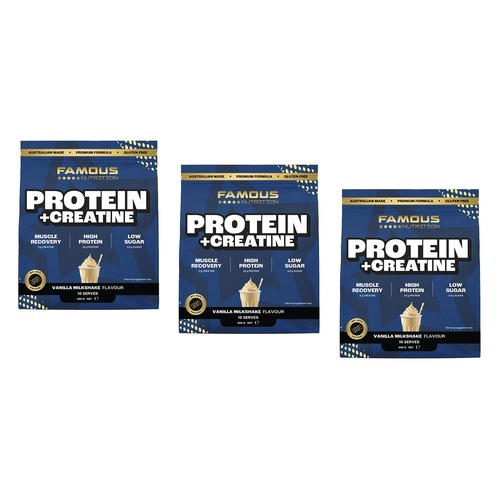 Famous Nutrition Protein + Creatine Vanilla Milkshake 400g Pack of 3