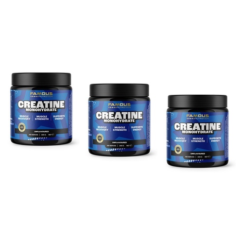 Famous Nutrition Creatine Monohydrate Powder Unflavoured 300g Pack of 3