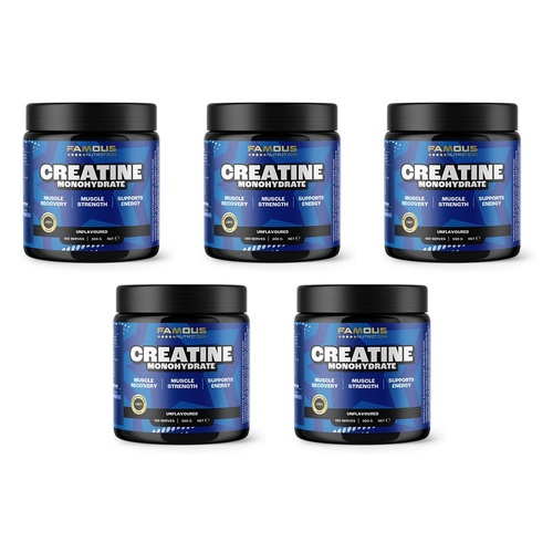 Famous Nutrition Creatine Monohydrate Powder Unflavoured 300g Pack of 5