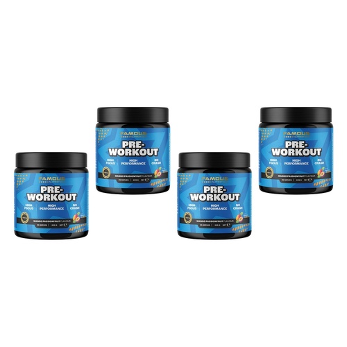 Famous Nutrition Pre-Workout Mango Passion 225g Pack of 4