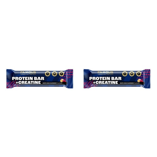 Famous Nutrition Creatine Protein Bar White Chocolate Raspberry 60g Bundle of 2