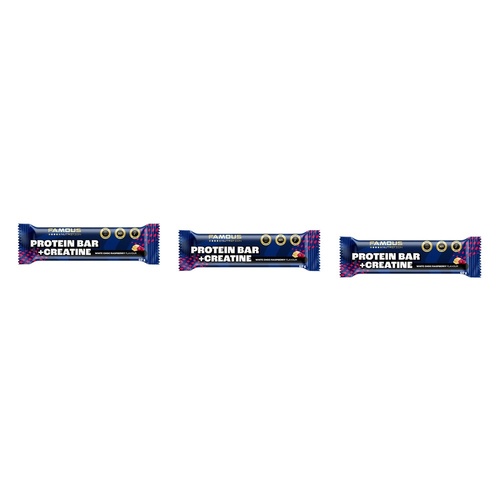 Famous Nutrition Creatine Protein Bar White Chocolate Raspberry 60g Bundle of 3
